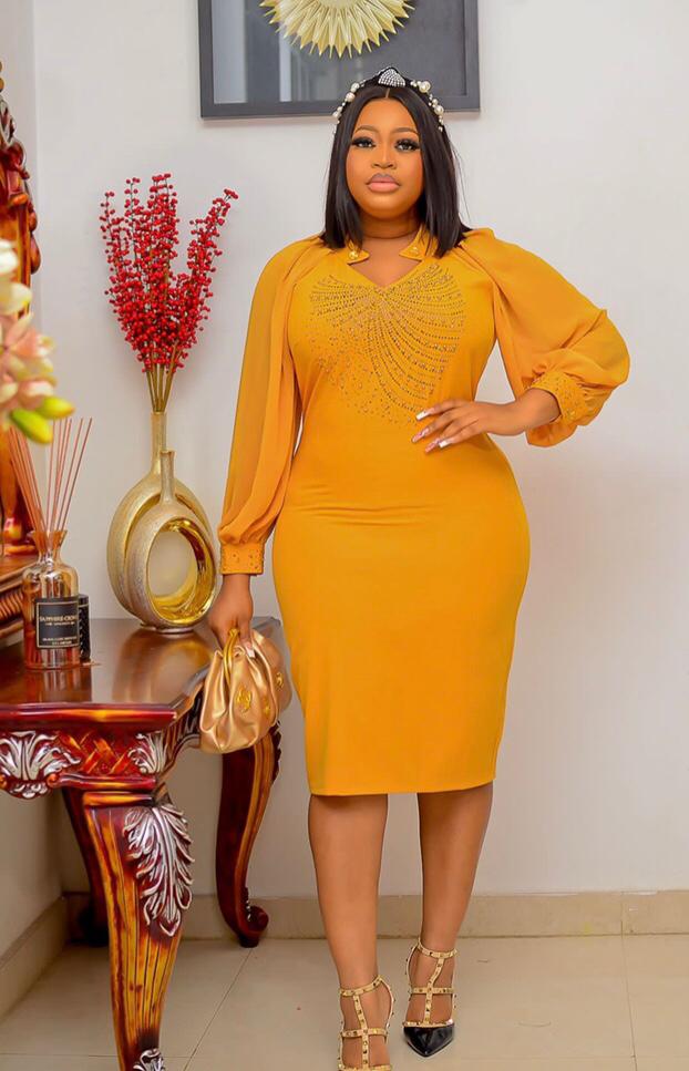 Elegant Classy Turkey Dresses 002-(Yellow)
